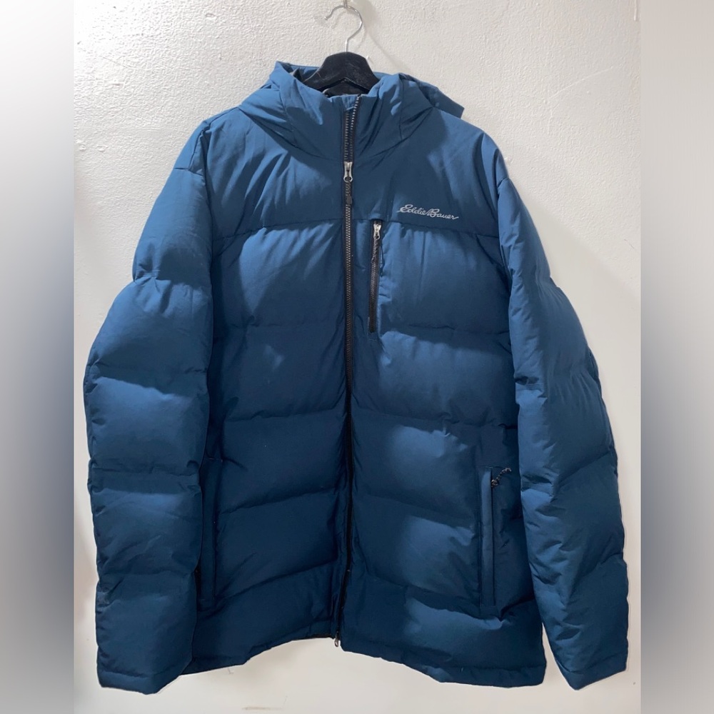 Eddie Bauer Men's Glacier Peak Parka Coat Down Fill Seamless Stretch Blue XXL